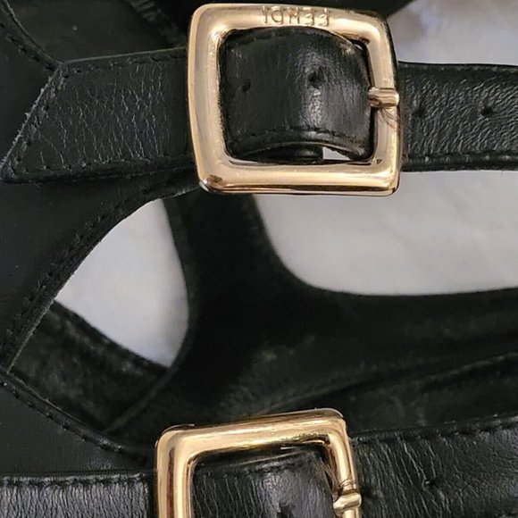 Authentic Fendi Black Leather Ankle Strap Cork Wedge Platform Heels Size 38/US 8 - Picture 6 of 16